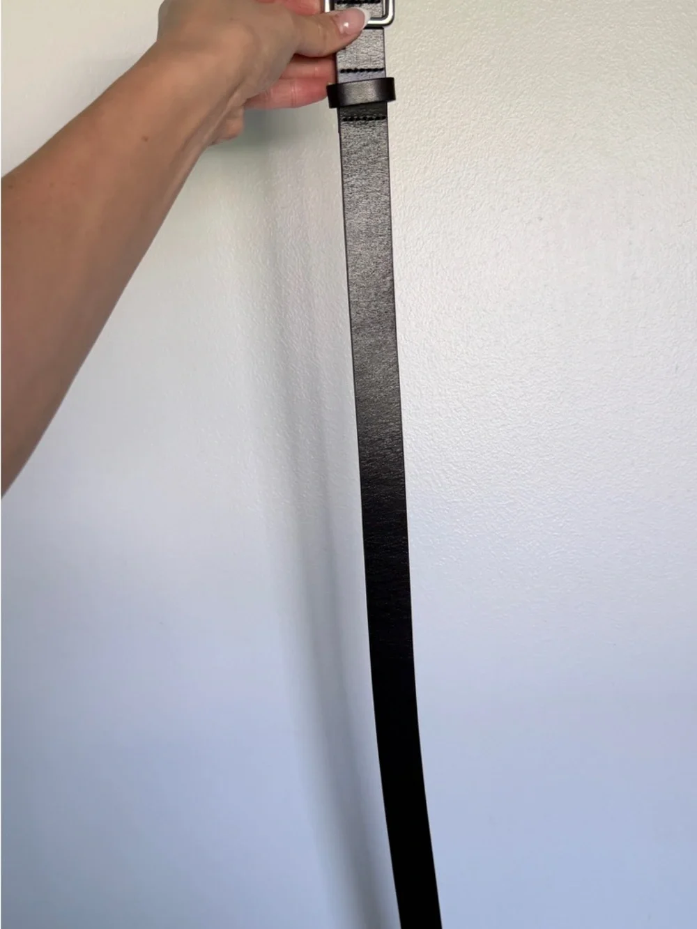 Aritzia Classic Black Leather women’s Belt with Silver Buckle - Picture 2 of 5